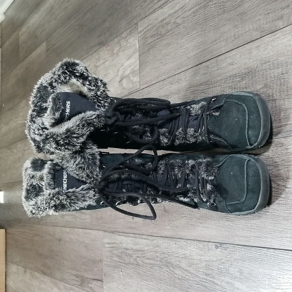 Skechers Women's Lace Up Side Zipper Faux Fur Leather Winter Boots - Picture 2 of 8